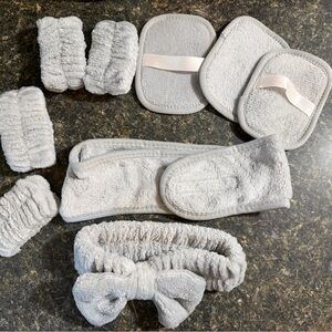 Gray Terry Spa Headband & Makeup Remover Pad Set